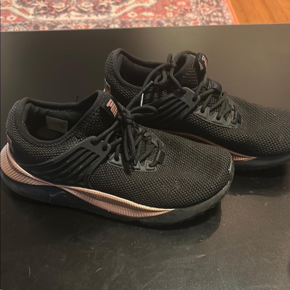 Puma Black and Pink Athletic Shoes with Mesh Upper